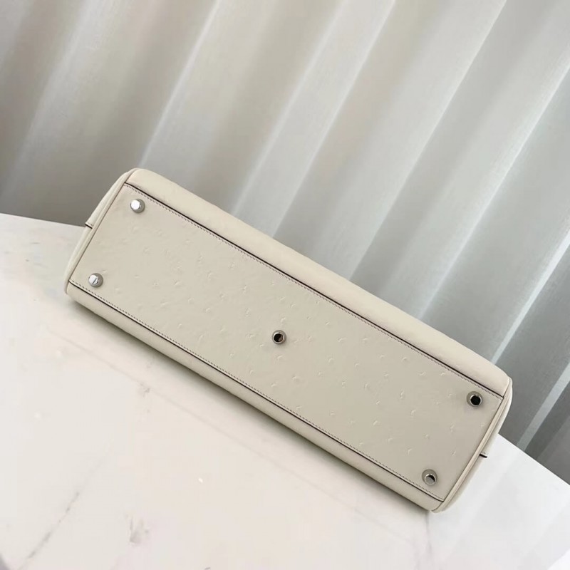 Replica Gucci Zumi Ostrich Leather Medium Top Handle Bag 564714 White