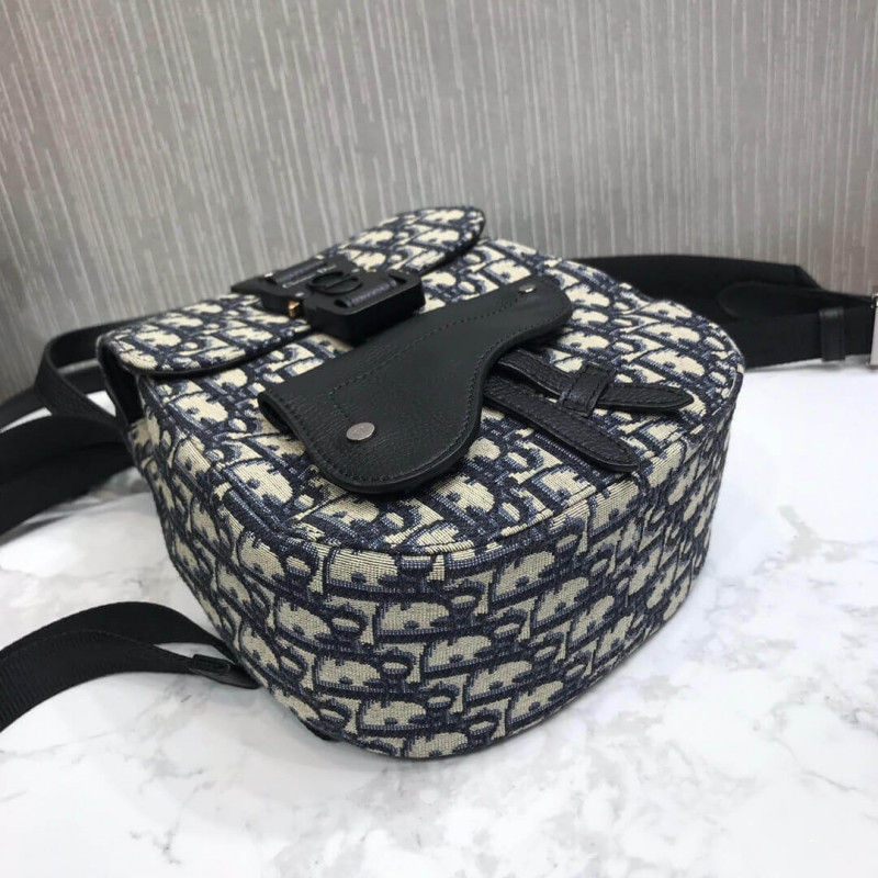 Replica Christian Dior Mini Saddle Backpack Navy Blue Dior Oblique Jacquard 1Ad086
