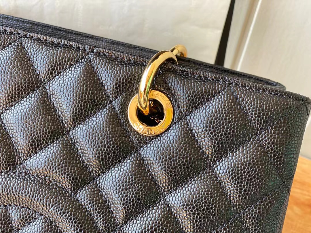 Replica Chanel Grand Shopping Black Tote Quilted Caviar A50995