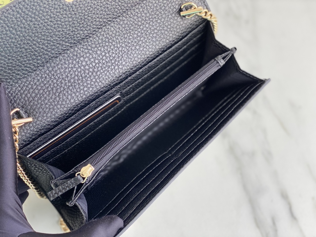 Replica Gucci Marmont Chain Wallet Beige/Black