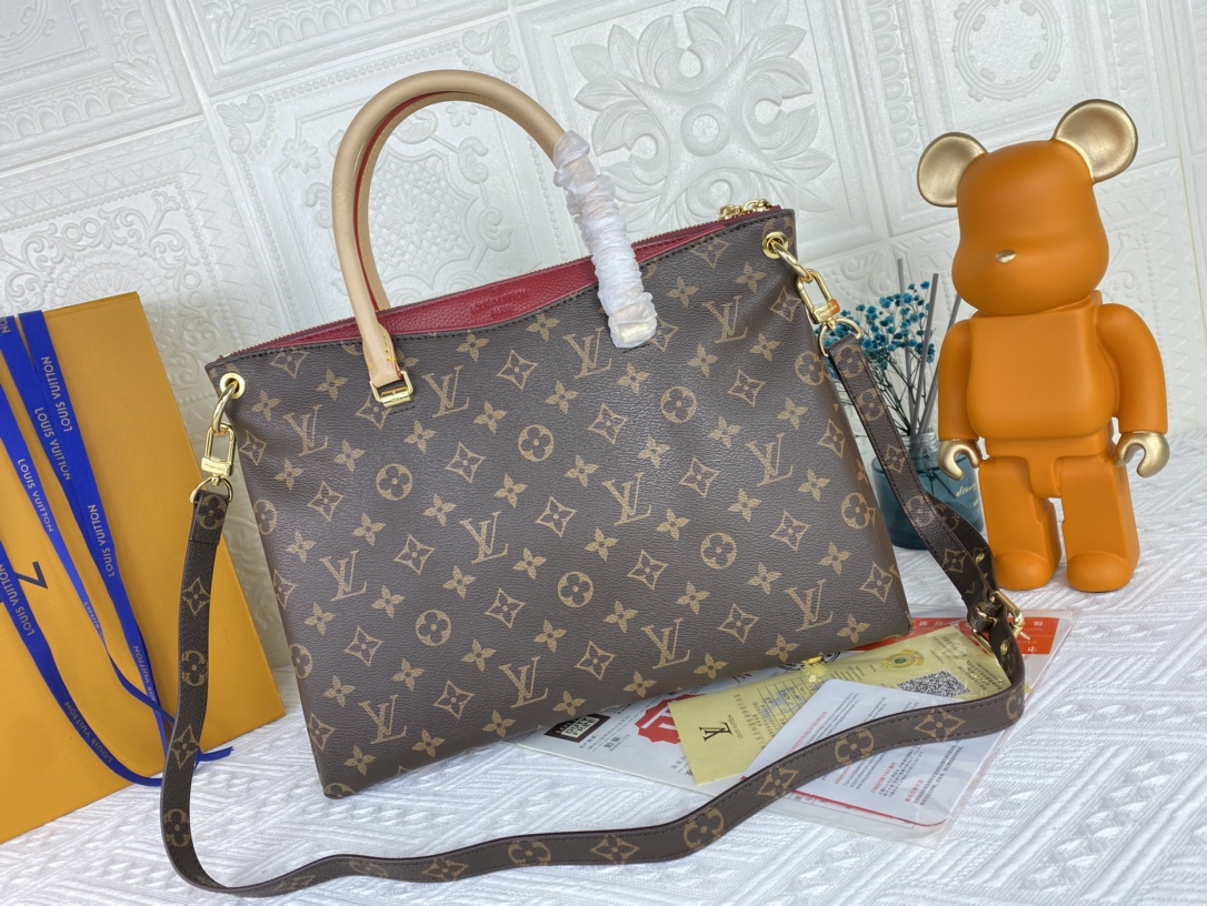 Replica Louis Vuitton Pallas Mm Monogram Black/Red/Pink