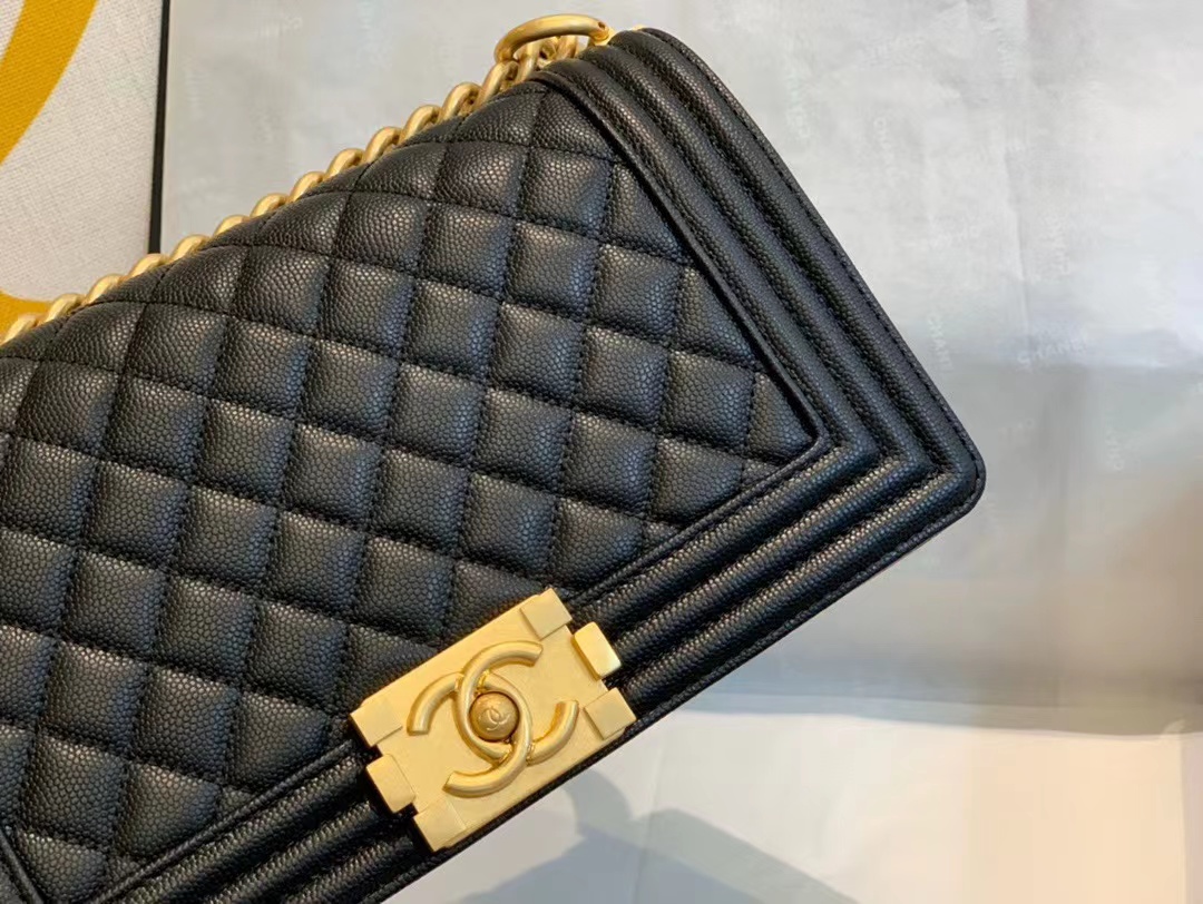 Replica Chanel Boy Chanel Chain Shoulder Bag A67086 Caviar Skin Black Used Women Shw