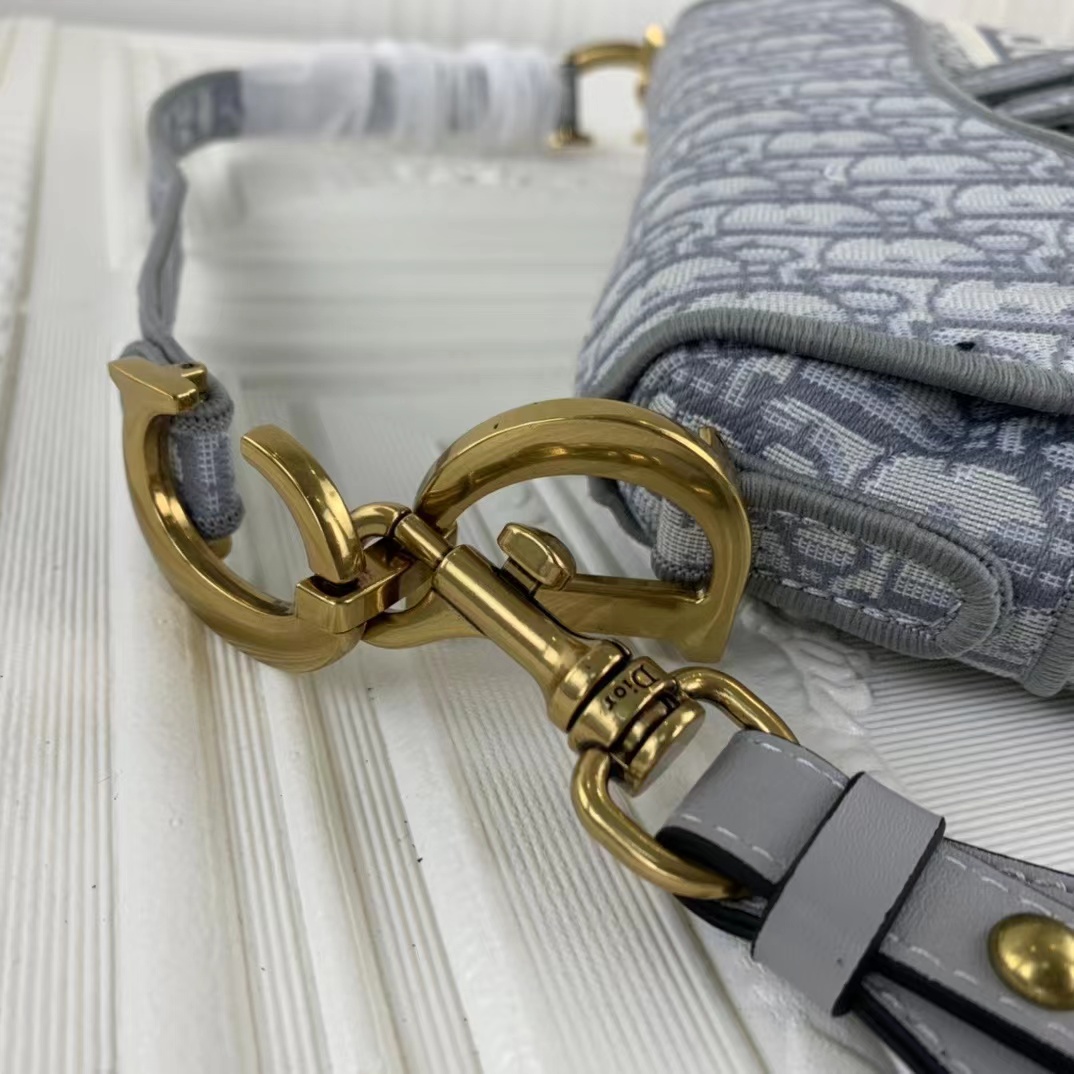 Replica Dior Navy/Gray Oblique Embroidery Saddle Bag