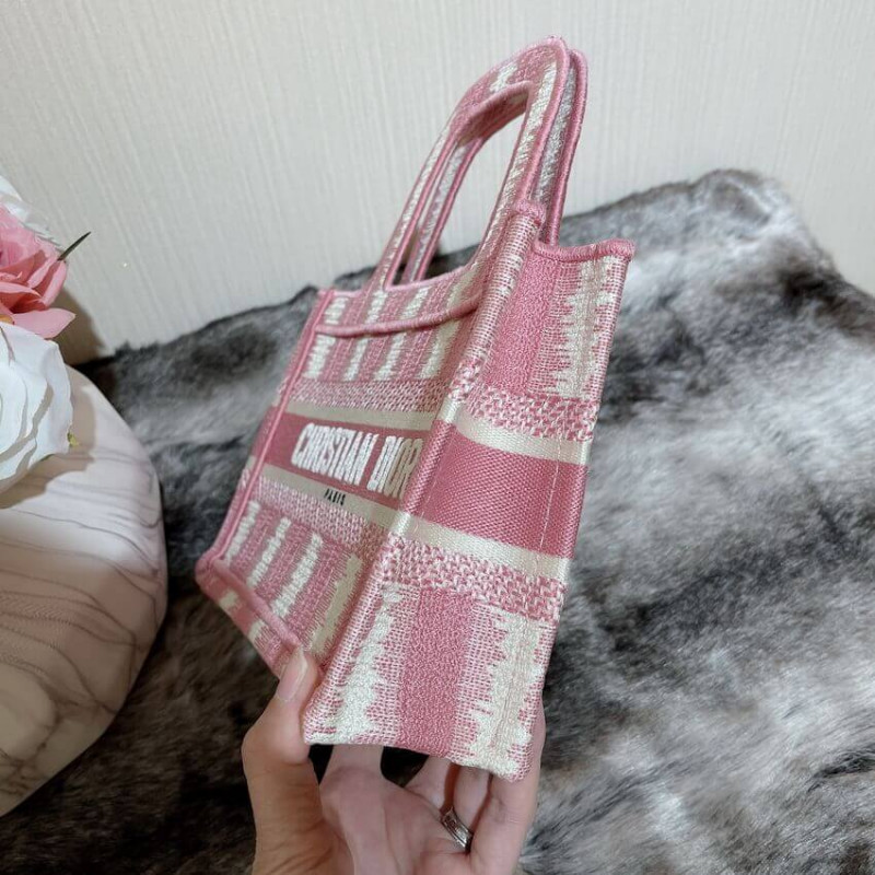 Replica Christian Dior Mini Book Tote Pink D-Stripes Embroidery S5475