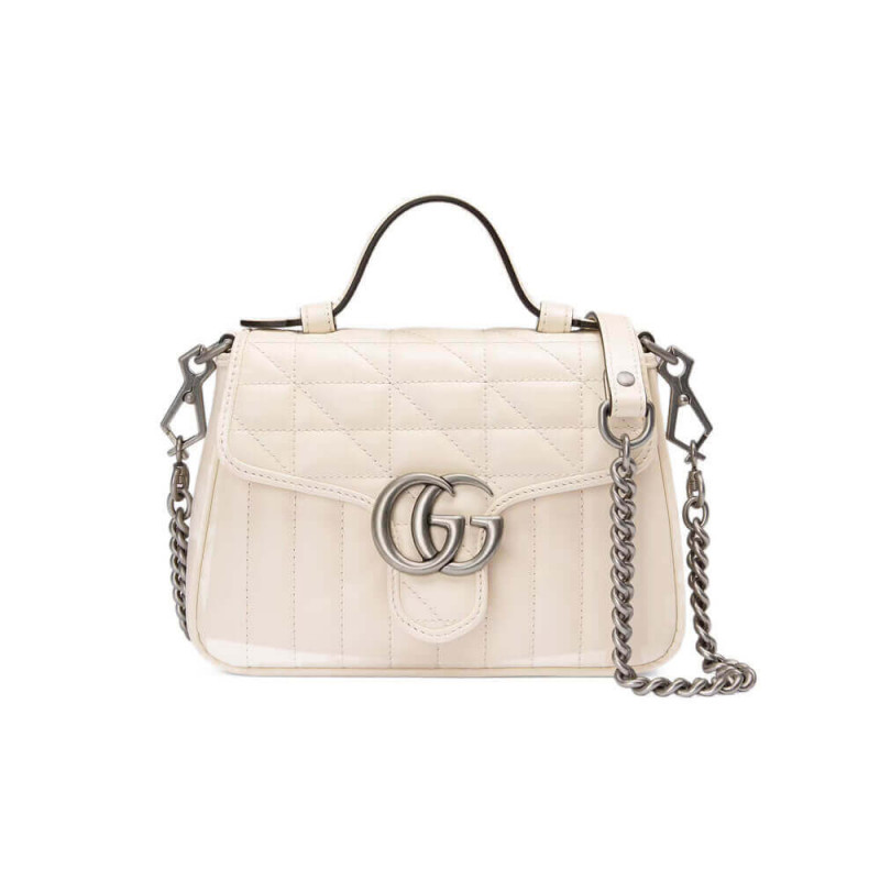 Replica Gucci Gg Marmont White Matelasse Leather Mini Top Handle Bag 583571