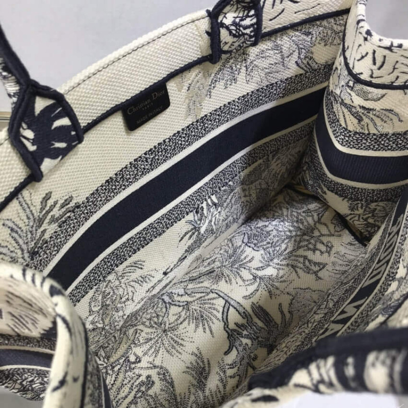 Replica Dior Small Book Tote Blue Toile De Jouy Palms Embroidery M1296