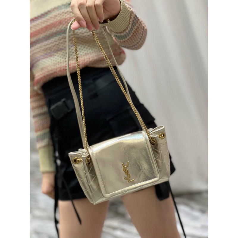 Replica Saint Laurent Nolita Mini Leather Shoulder Bag 672738 Champagne Gold