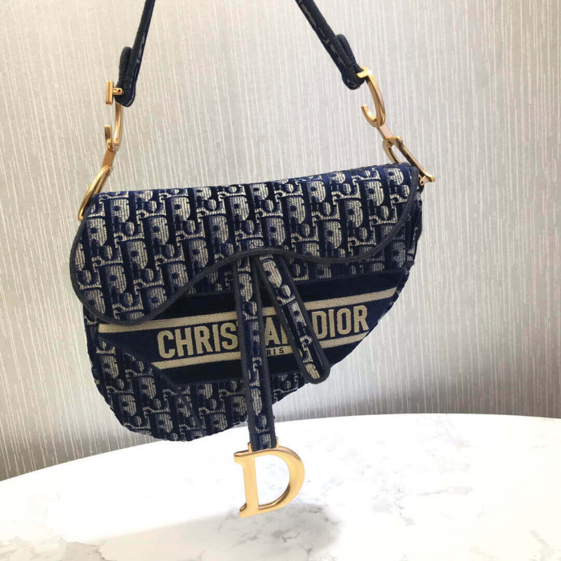 Replica Dior Oblique Embroidered Velvet Saddle Bag M0446C
