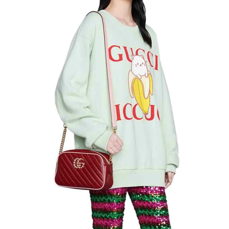 Replica Gucci Gg Marmont Small Shoulder Bag 447632 Red And Emerald Leather