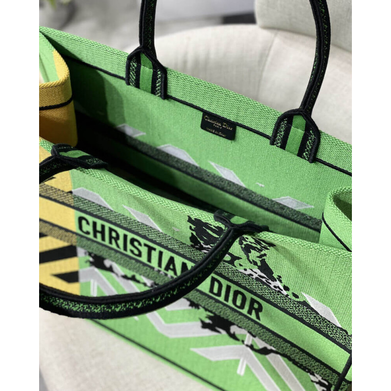 Replica Christian Dior Large Book Tote Bright Green And Orange D-Jungle Pop Embroidery M1286