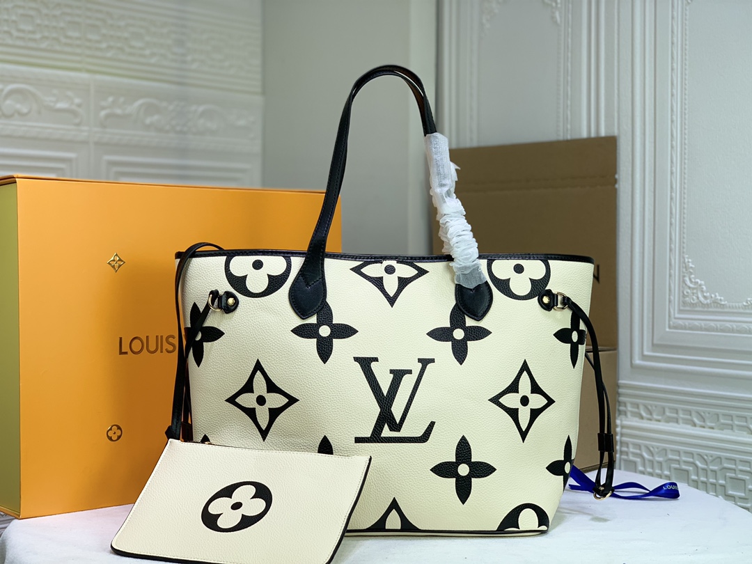 Replica Louis Vuitton Neverfull M45679 Mm Tote Bag White/Black