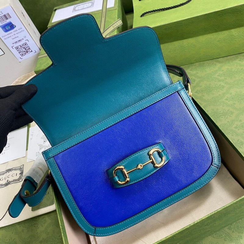 Replica Gucci Horsebit 1955 Small Shoulder Bag 602204 Blue And Green Leather