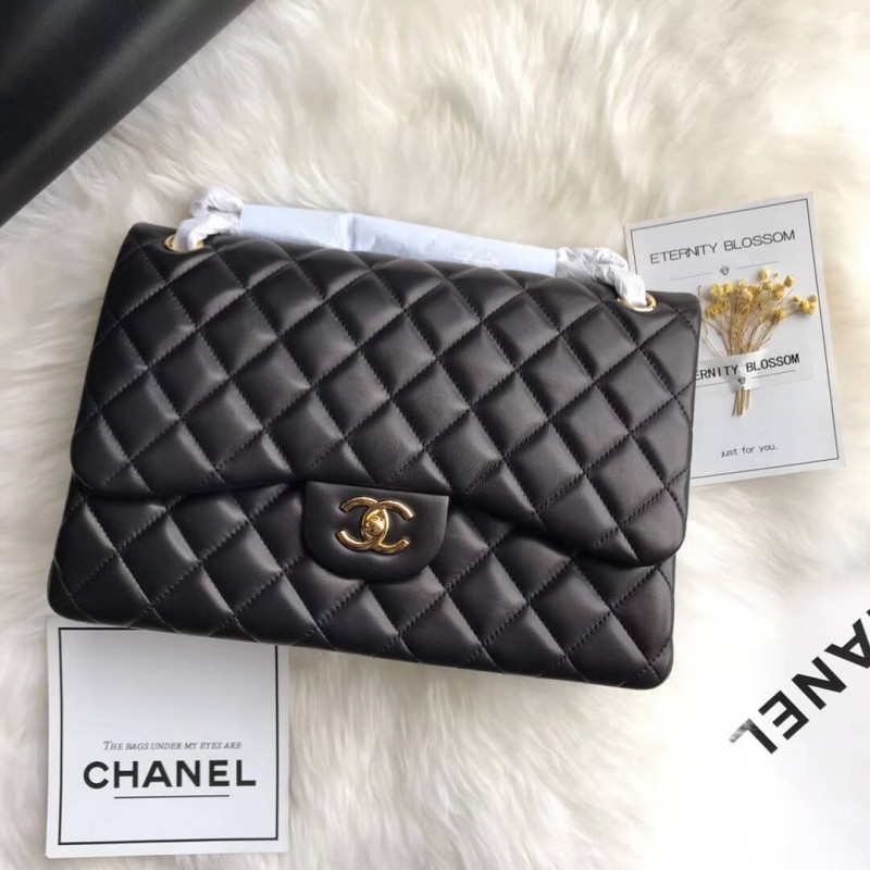 Replica Chanel Lambskin 30Cm Classic Flap Bag A1113 Black