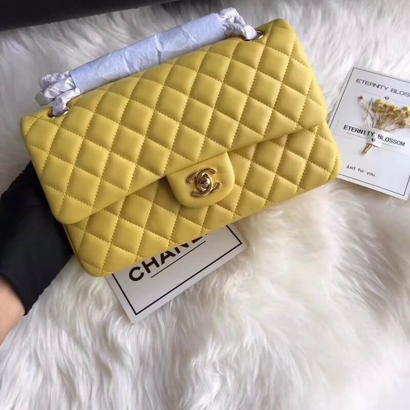 Replica Chanel 1112 Yellow Medium Size 2.55 Lambskin Leather Flap Bag
