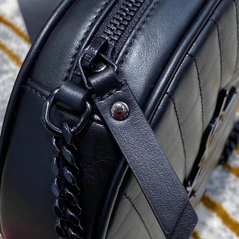 Replica Saint Laurent Vinyle Round Camera Bag In Chevron-Quilted Smooth Leather 6104361