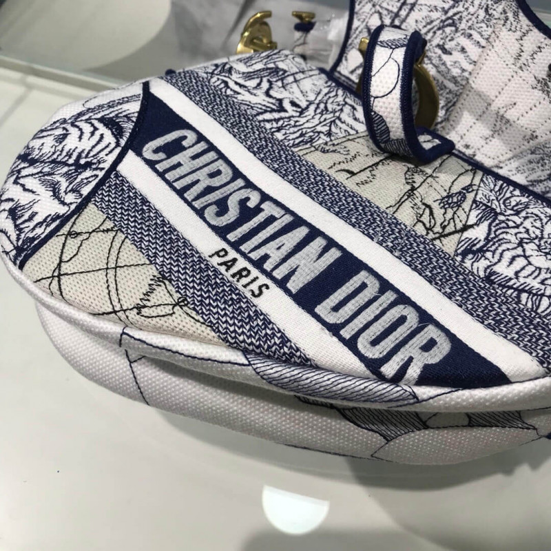 Replica Christian Dior Saddle Bag In Blue Camouflage Embroidery M0446