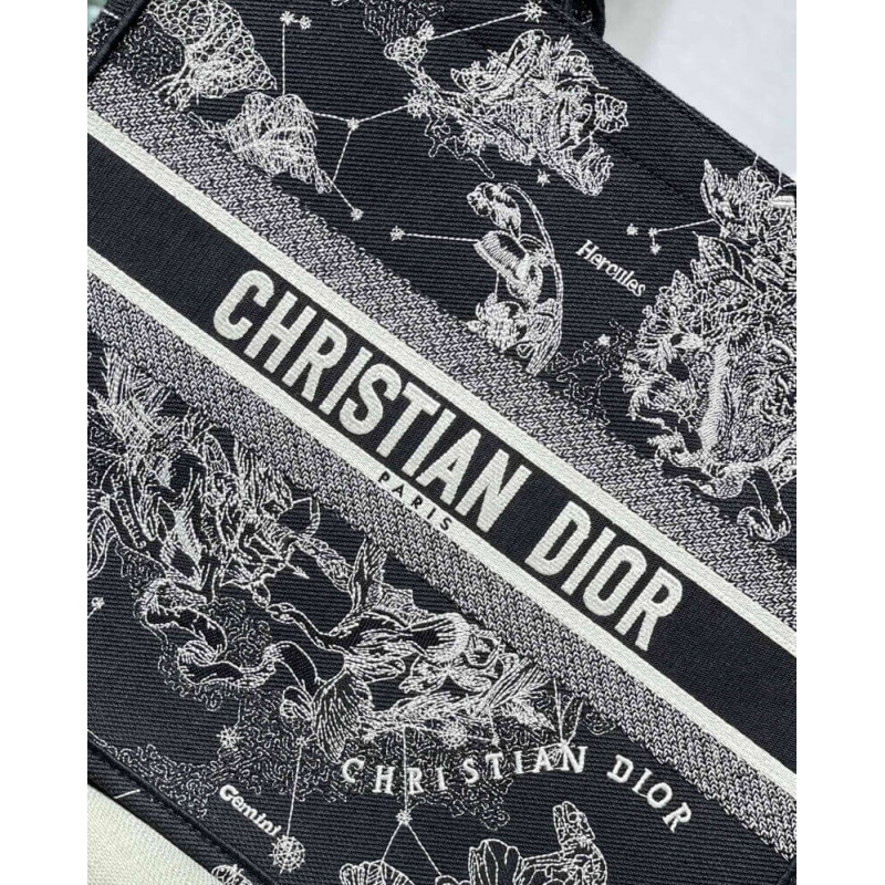 Replica Christian Dior Large Book Tote Black Toile De Jouy Zodiac Embroidery M1286