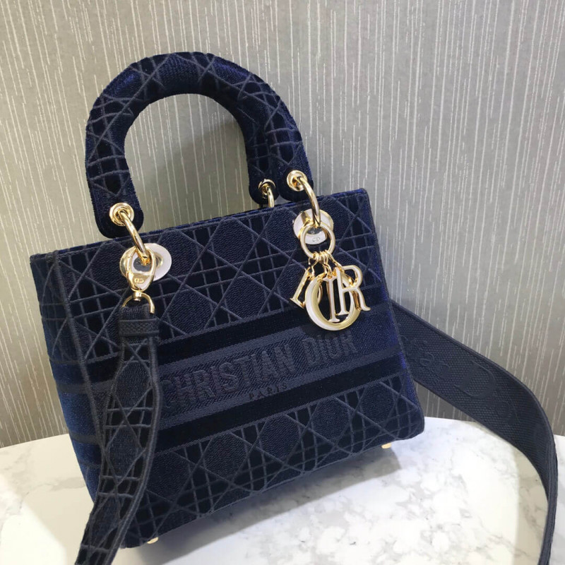 Replica Dior Medium Lady D-Lite Bag Embroidered Velvet M0565O