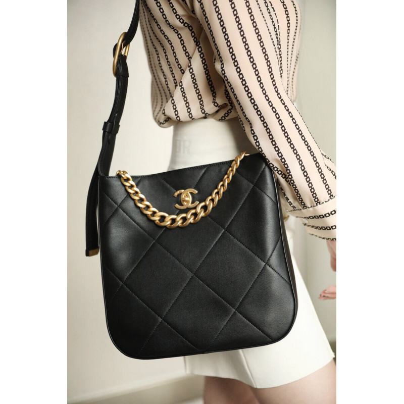 Replica Chanel Hobo Handbag Calfskin Black As2844