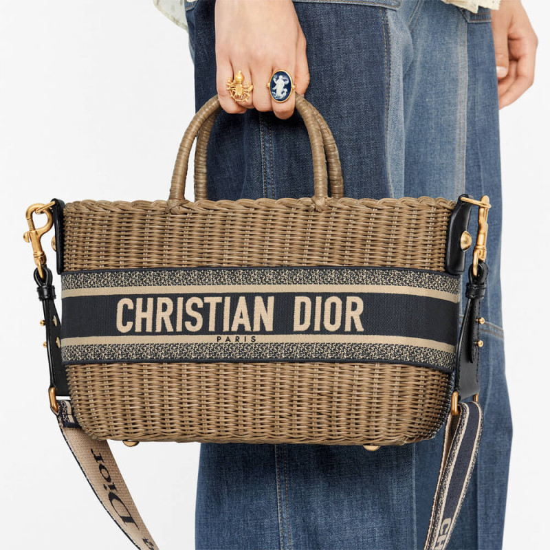 Replica Christian Dior Wicker Basket Shoulder Bag Blue Oblique M7601