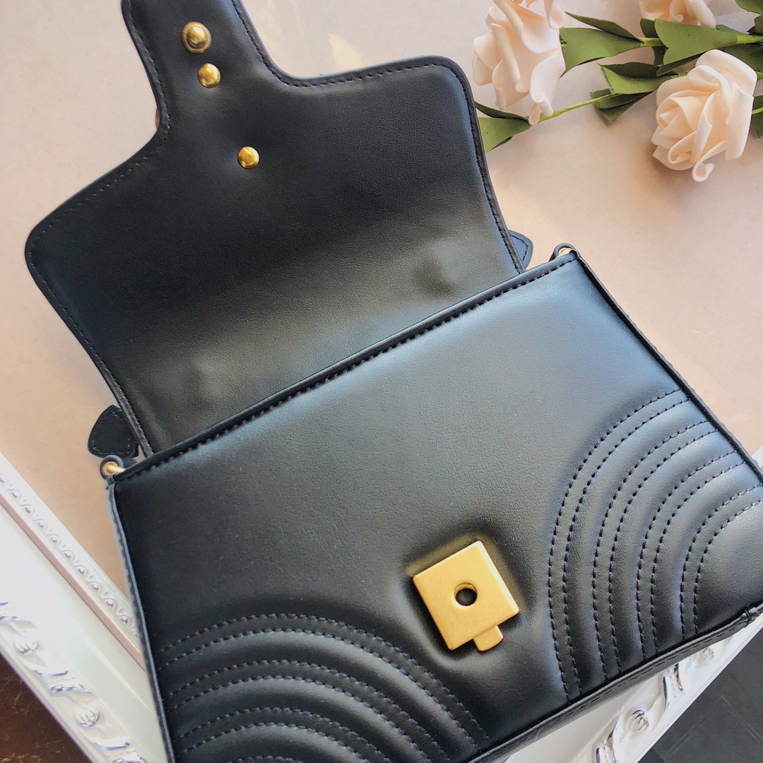 Replica Gucci Marmont Top Handle Bag Black/Brown/Green