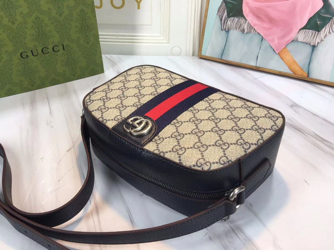 Replica Gucci Ophidia Double G Shoulder Bag- Black/White
