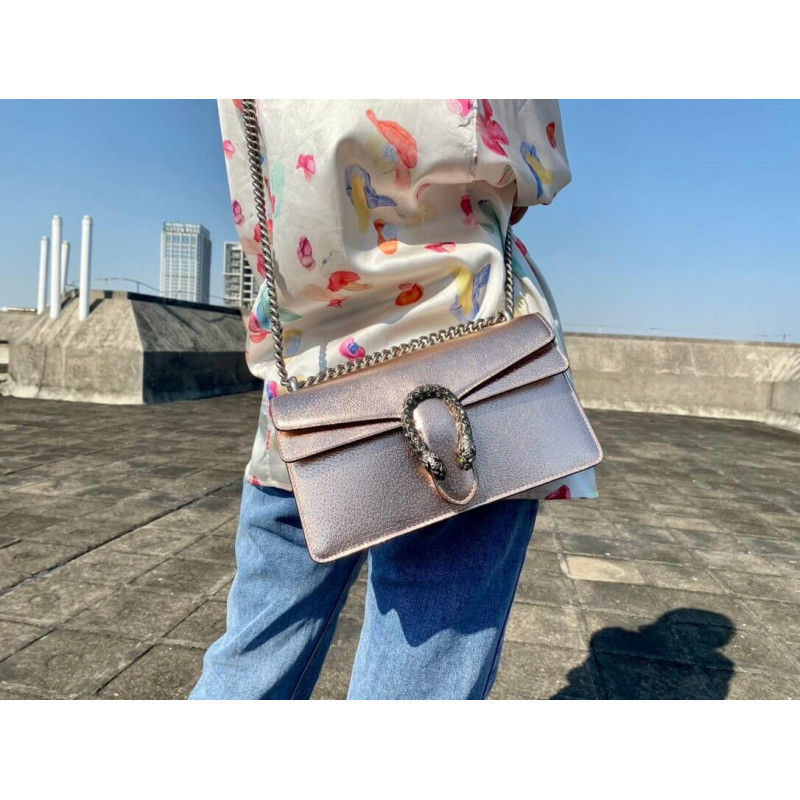 Replica Gucci Dionysus Small Shoulder Bag In Rose Gold Lame Leather 499623