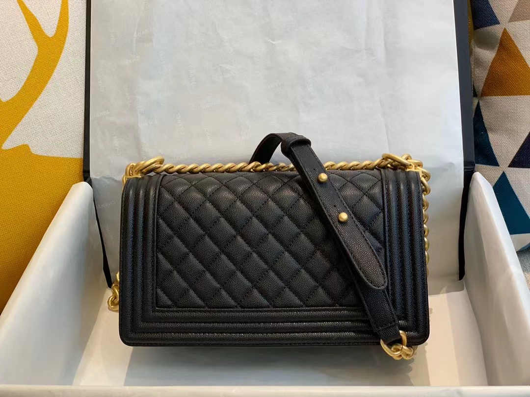 Replica Chanel Boy Chanel Chain Shoulder Bag A67086 Caviar Skin Black Used Women Shw