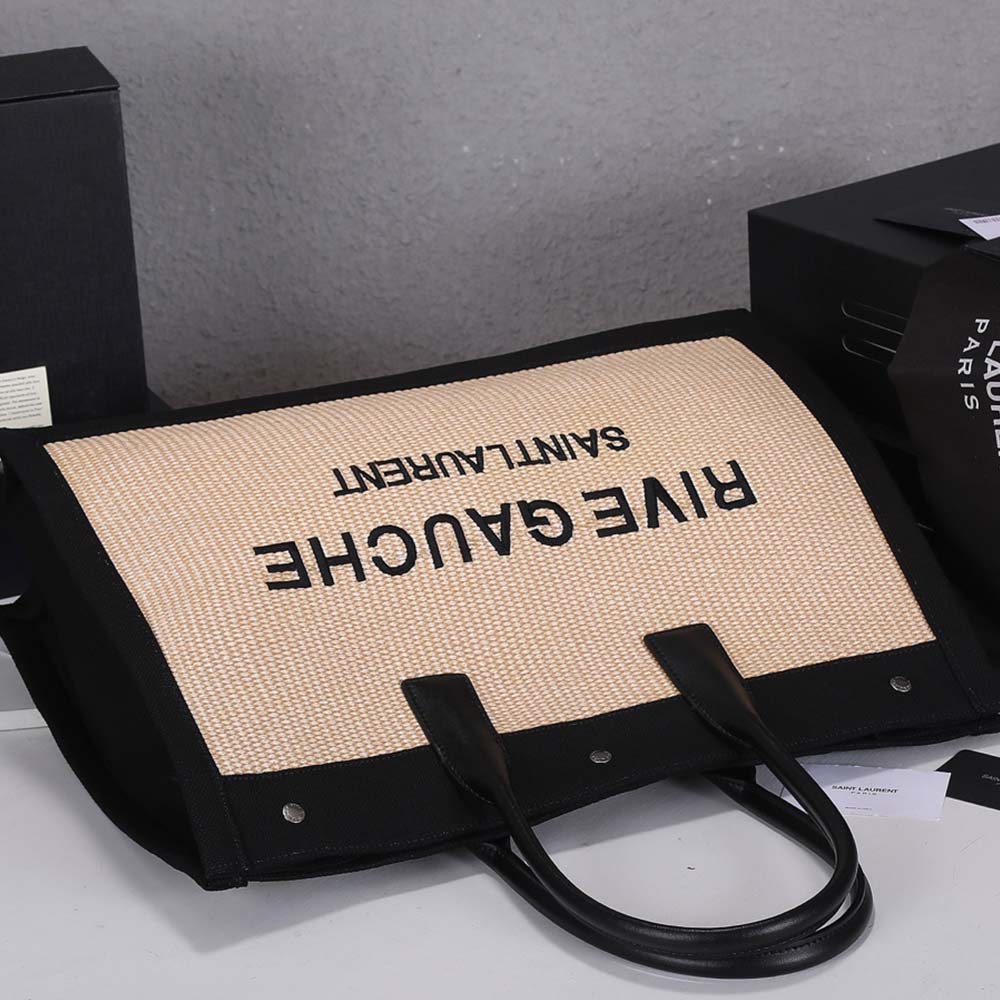 Replica Ysl Rive Gauche Tote Bag In Linen And Leather 2149