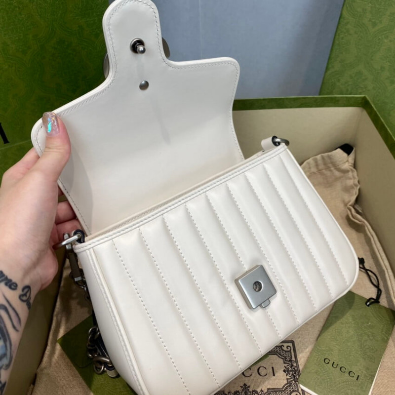 Replica Gucci Gg Marmont White Matelasse Leather Mini Top Handle Bag 583571