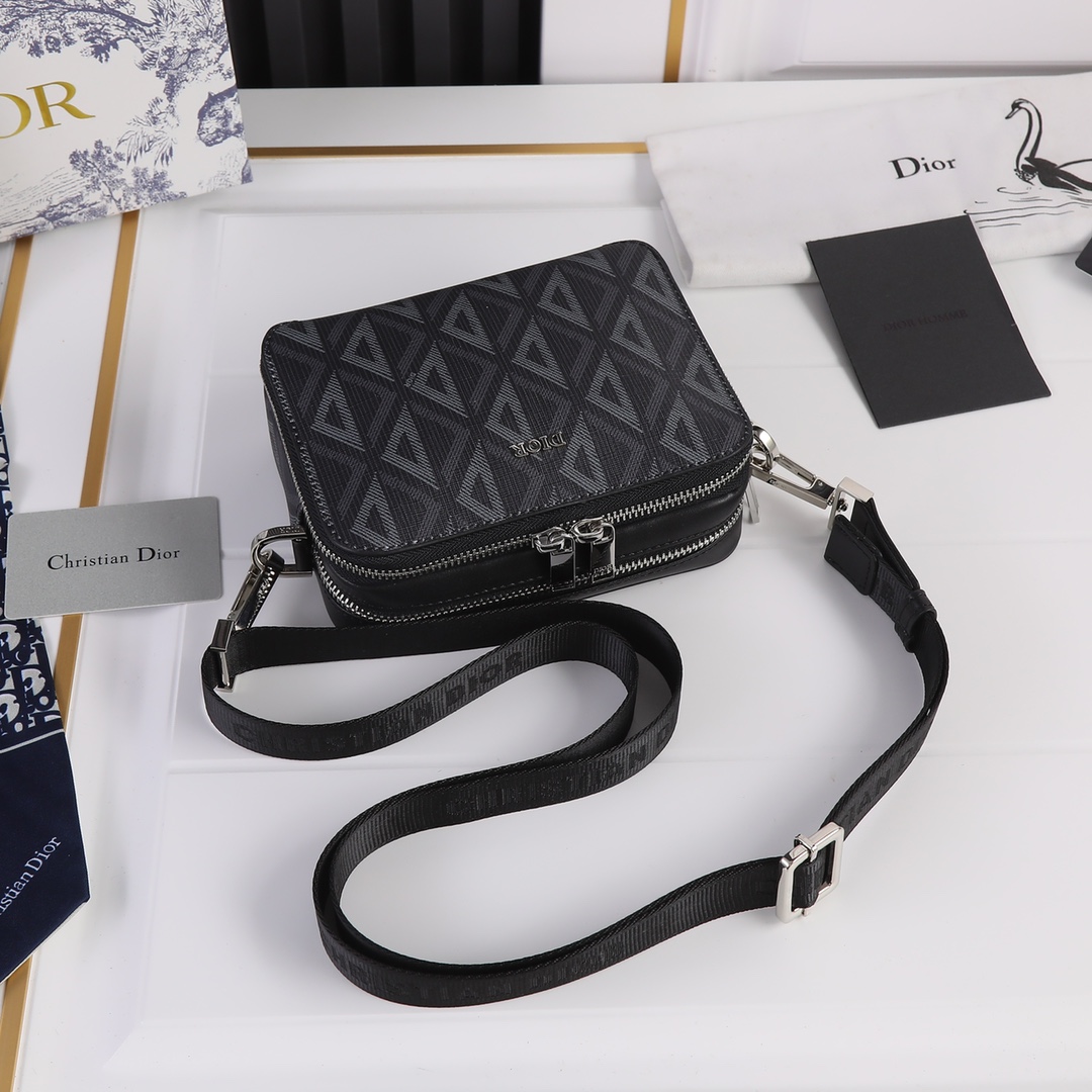 Replica Dior Black Cd Diamond Canvas Messenger Pouch