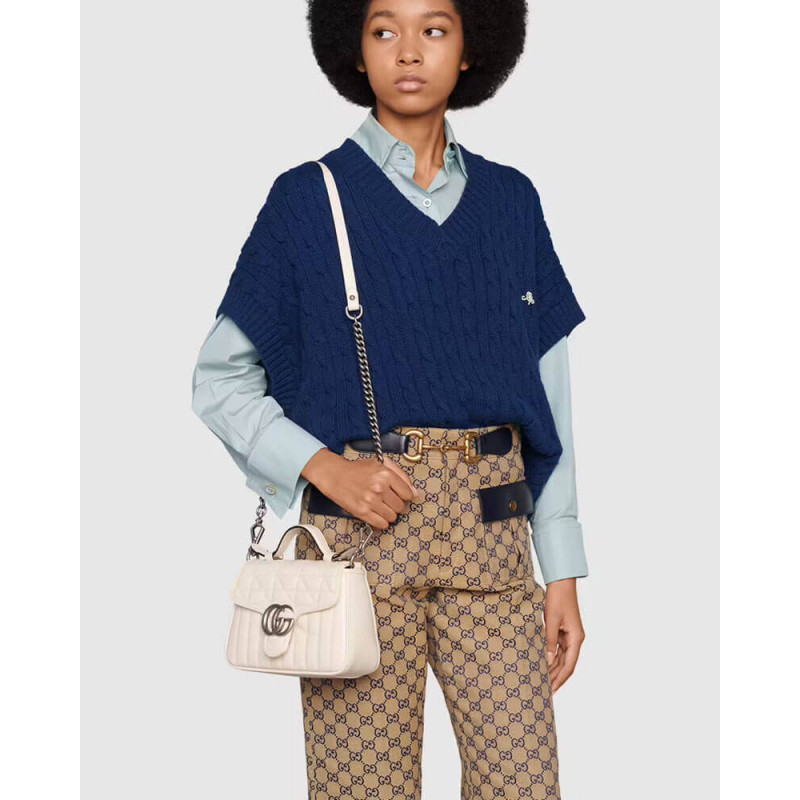 Replica Gucci Gg Marmont White Matelasse Leather Mini Top Handle Bag 583571