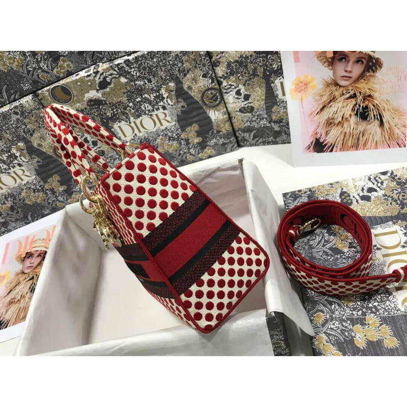 Replica Dior Medium Lady D-Lite Dioramour Bag In Dots Embroidery M0565