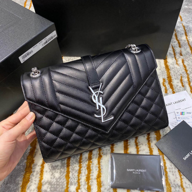 Replica Saint Laurent Grain Leather Envelope Medium Bag 487206 Black