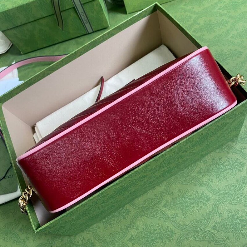 Replica Gucci Gg Marmont Small Shoulder Bag 447632 Red And Emerald Leather