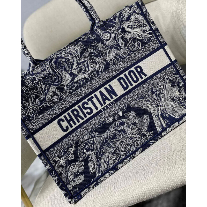 Replica Dior Small Book Tote Blue Toile De Jouy Reverse Embroidery M1296