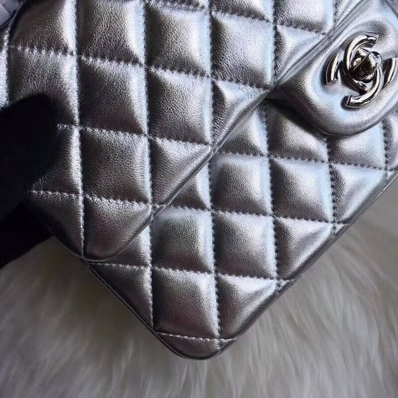 Replica Chanel 1112 Silver Medium Size 2.55 Lambskin Leather Flap Bag