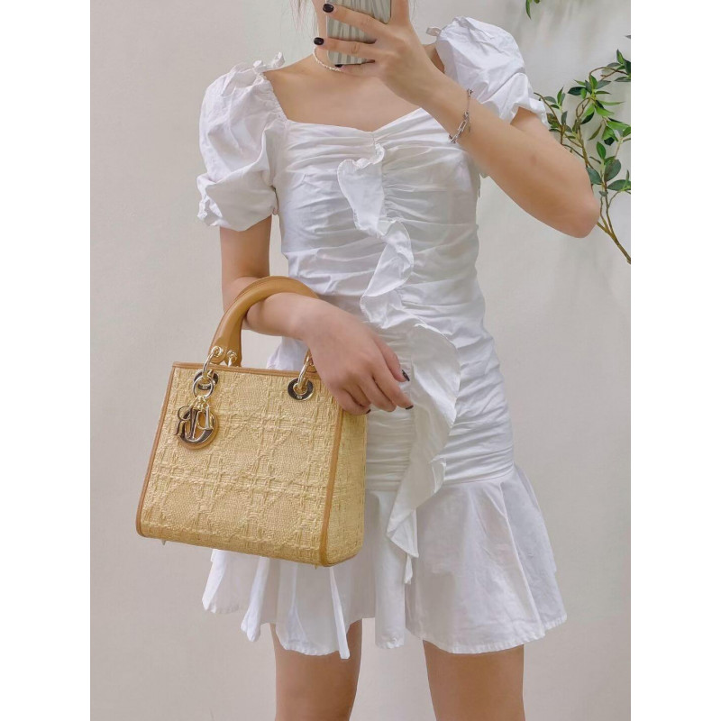 Replica Christian Dior Medium Lady Dior Bag Natural Cannage Raffia M0565