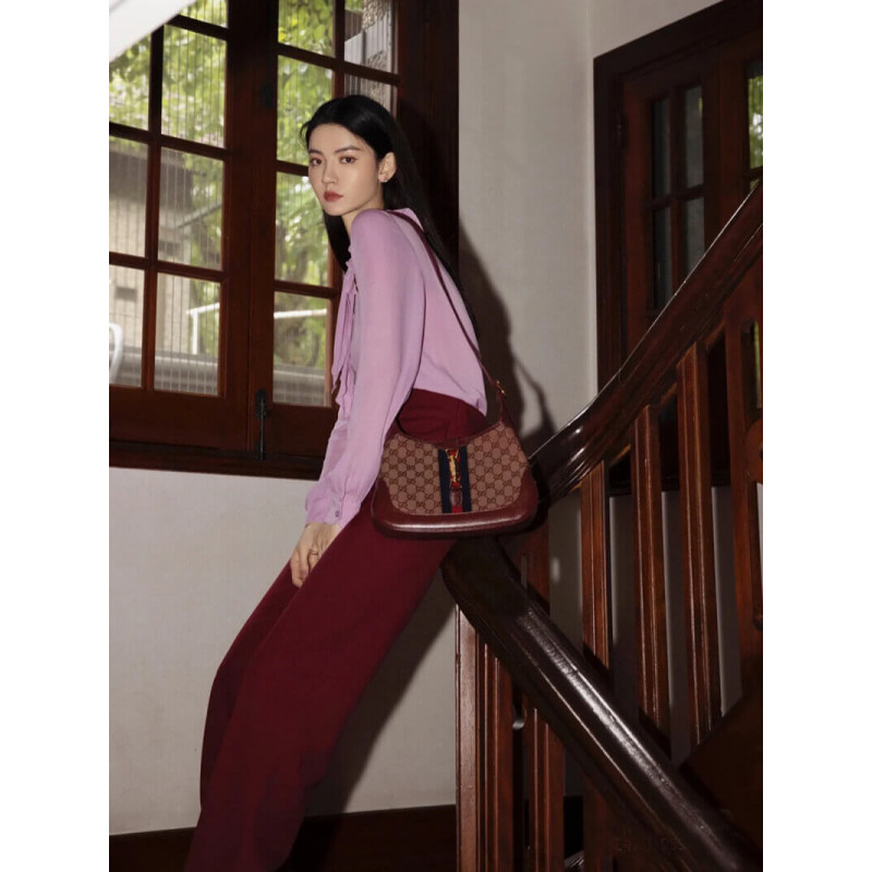 Replica Gucci Jackie 1961 Small Shoulder Bag 636706 In Burgundy Gg Canvas