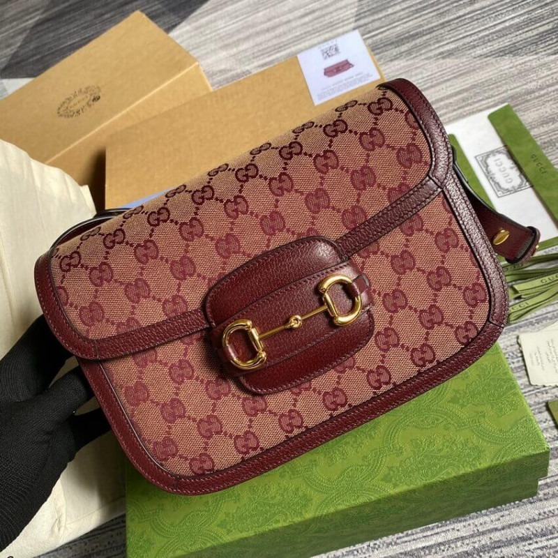 Replica Gucci Horsebit 1955 Small Bag 602204 In Burgundy Gg Canvas