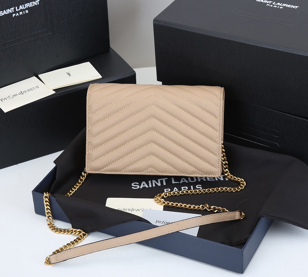Replica Ysl Envelope Chain Wallet In Grain De Poudre Embossed Leather 1888