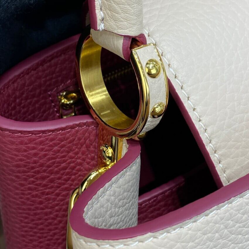 Replica Louis Vuitton Capucines Mm M58610 Eggshell/Lie De Vin Red