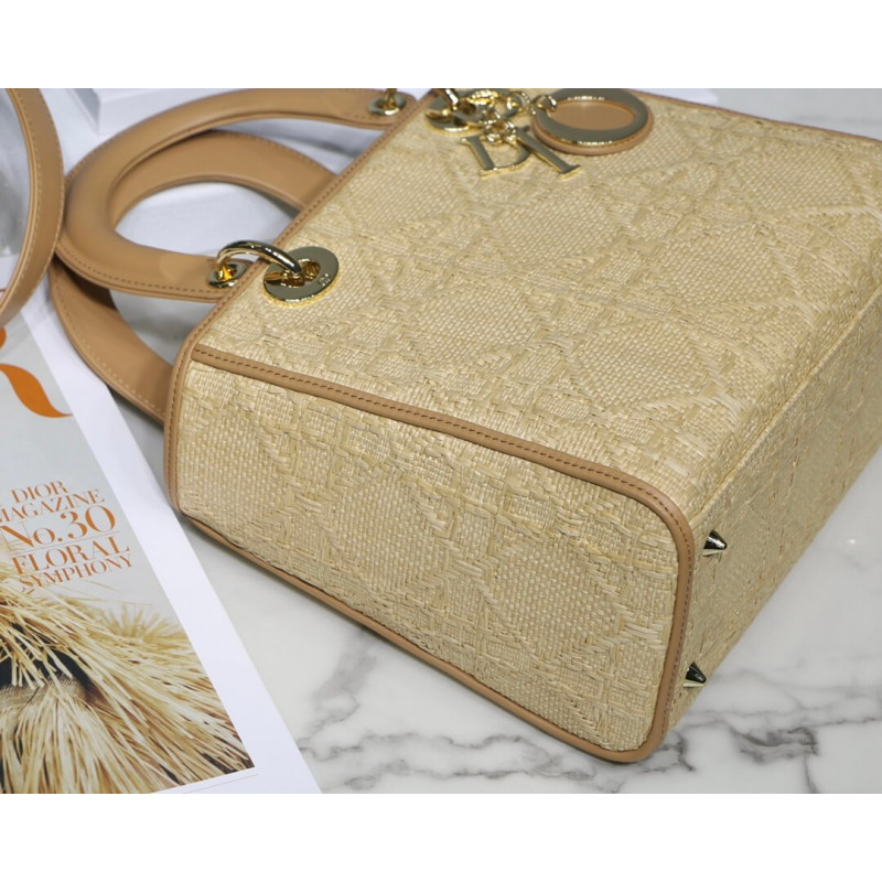 Replica Christian Dior Medium Lady Dior Bag Natural Cannage Raffia M0565