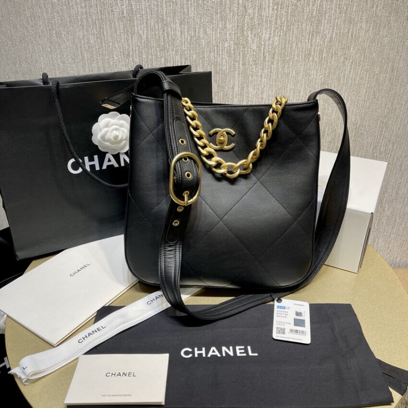 Replica Chanel Hobo Handbag Calfskin Black As2844