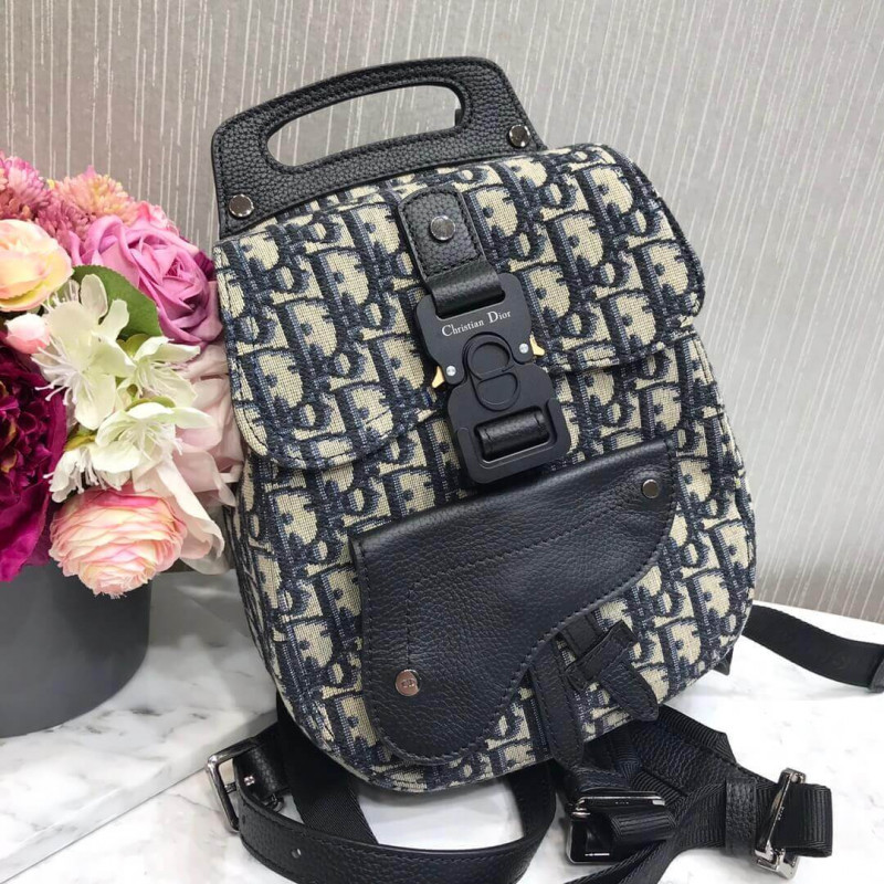 Replica Christian Dior Mini Saddle Backpack Navy Blue Dior Oblique Jacquard 1Ad086