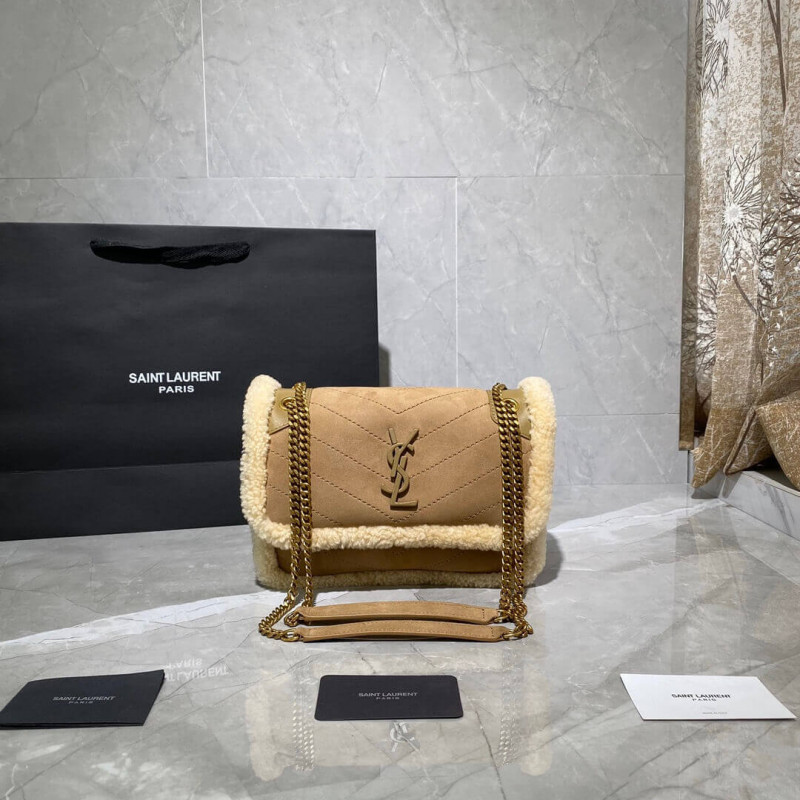 Replica Ysl Saint Laurent Niki Baby Mini Shearling-Trimmed Nubuck Shoulder Bag 533037