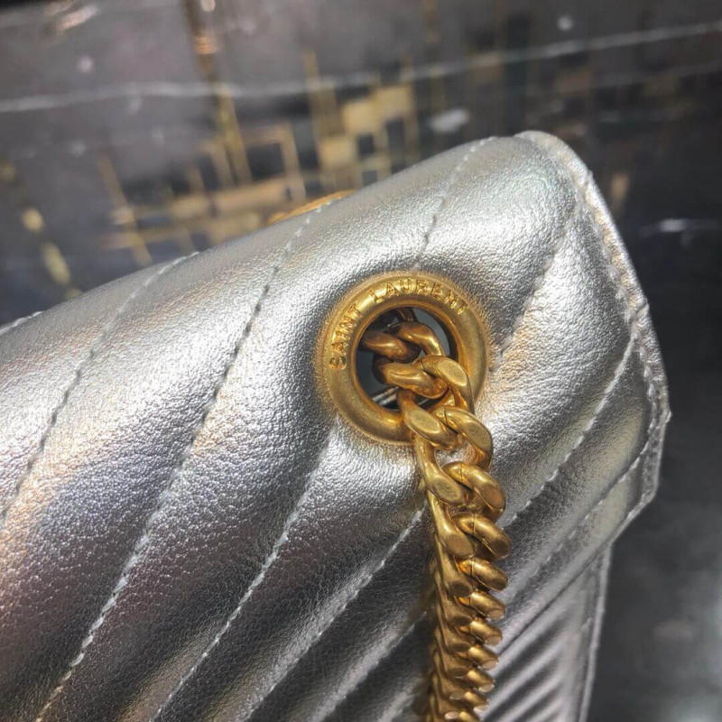 Replica Saint Laurent Metallic Silver Large Envelope Chain Bag 396910
