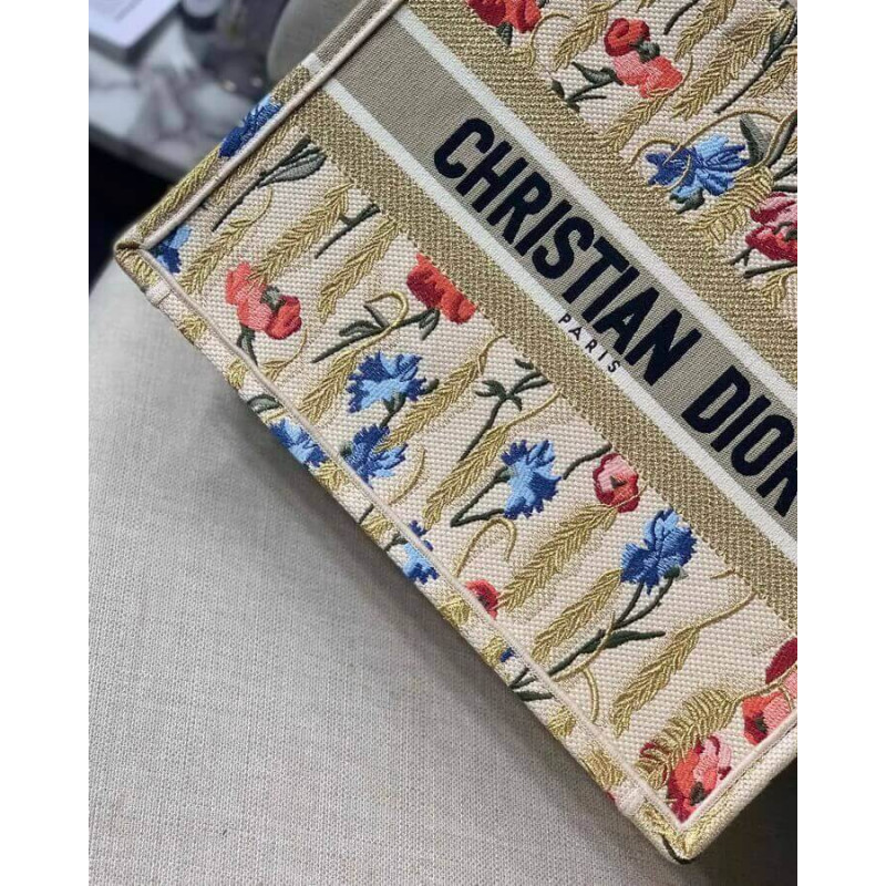 Replica Dior Small Book Tote In Hibiscus Metallic Thread Embroidery M1296