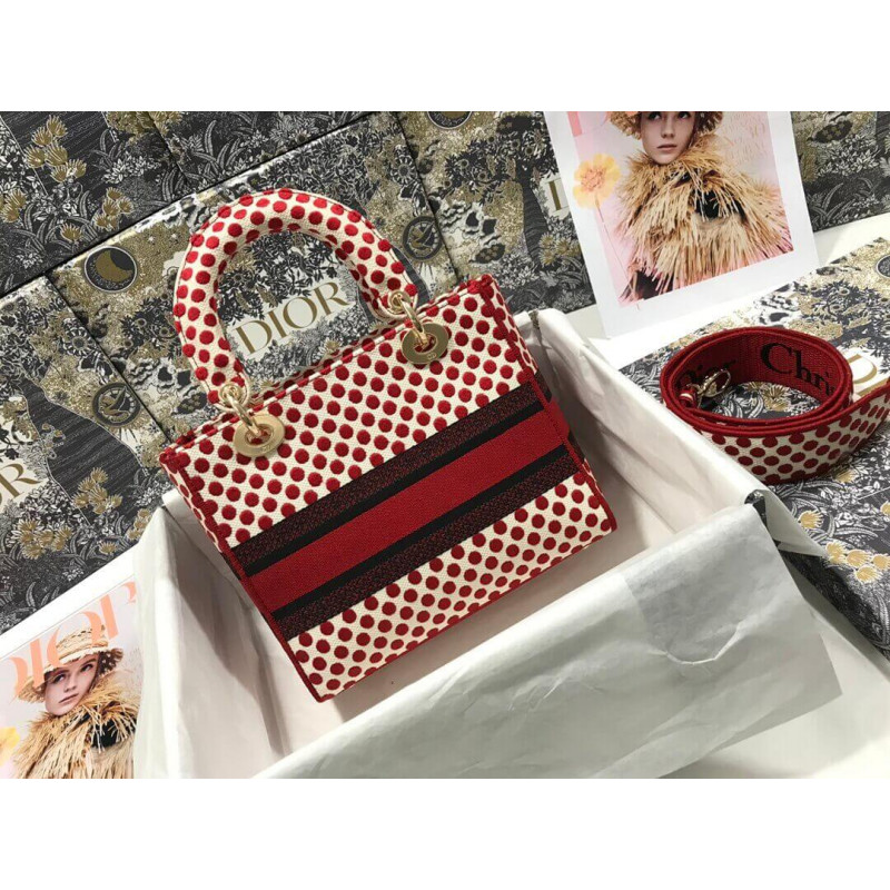 Replica Dior Medium Lady D-Lite Dioramour Bag In Dots Embroidery M0565