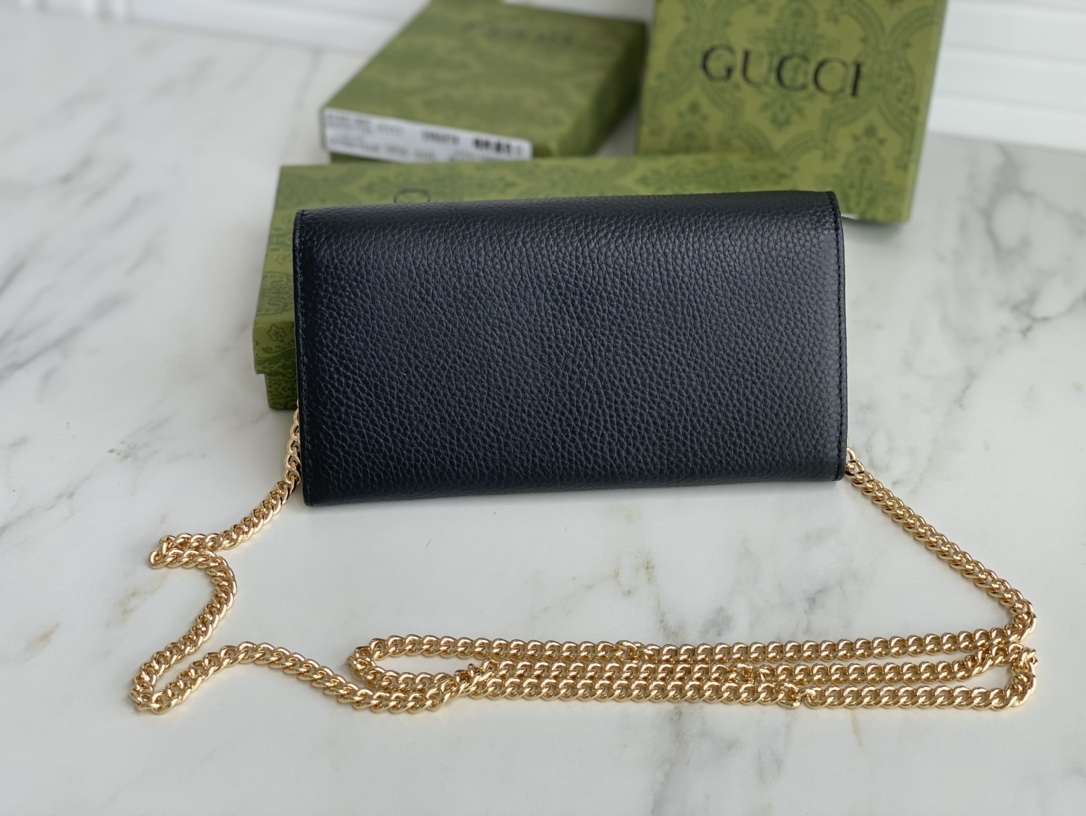 Replica Gucci Marmont Chain Wallet Beige/Black